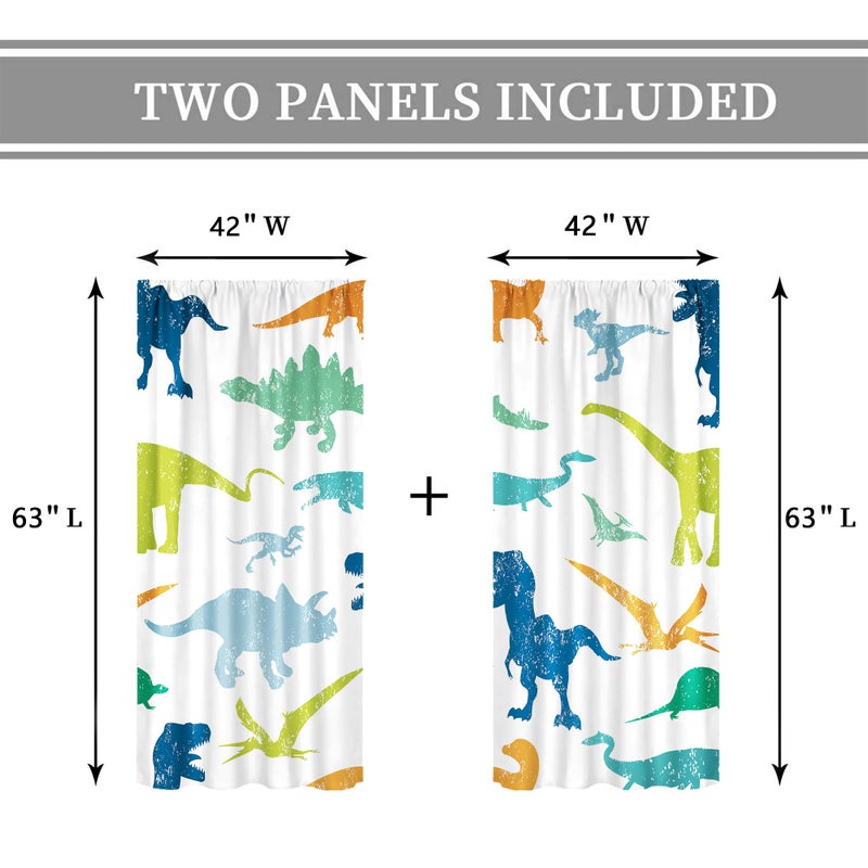 Cinbloo Kids Dinosaur Curtains 42W x 63L Inch Rod Pocket Cartoon Dino Baby Boys Bedroom Decor Cute Funny Safari Animal Children Toddler Nursery Art Printed Living Room Window Drapes Fabric 2 Panel Set - Image 4
